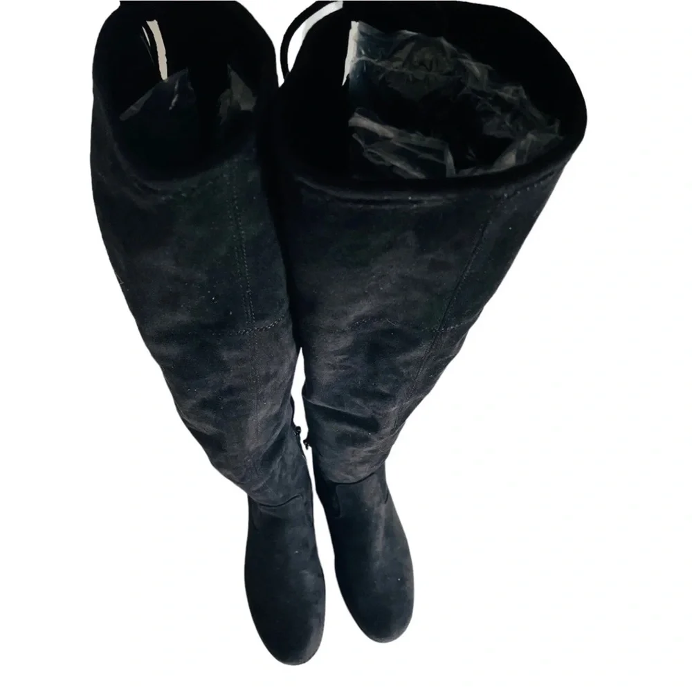 UNISA Over the Knee Black Suede Boots | Chunky Block Heel